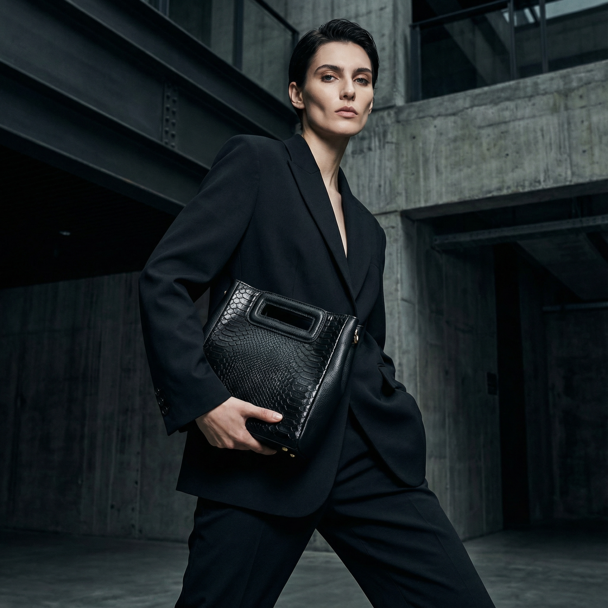 Manglar Croc-Embossed Leather Bag | Handcrafted Cowhide Black