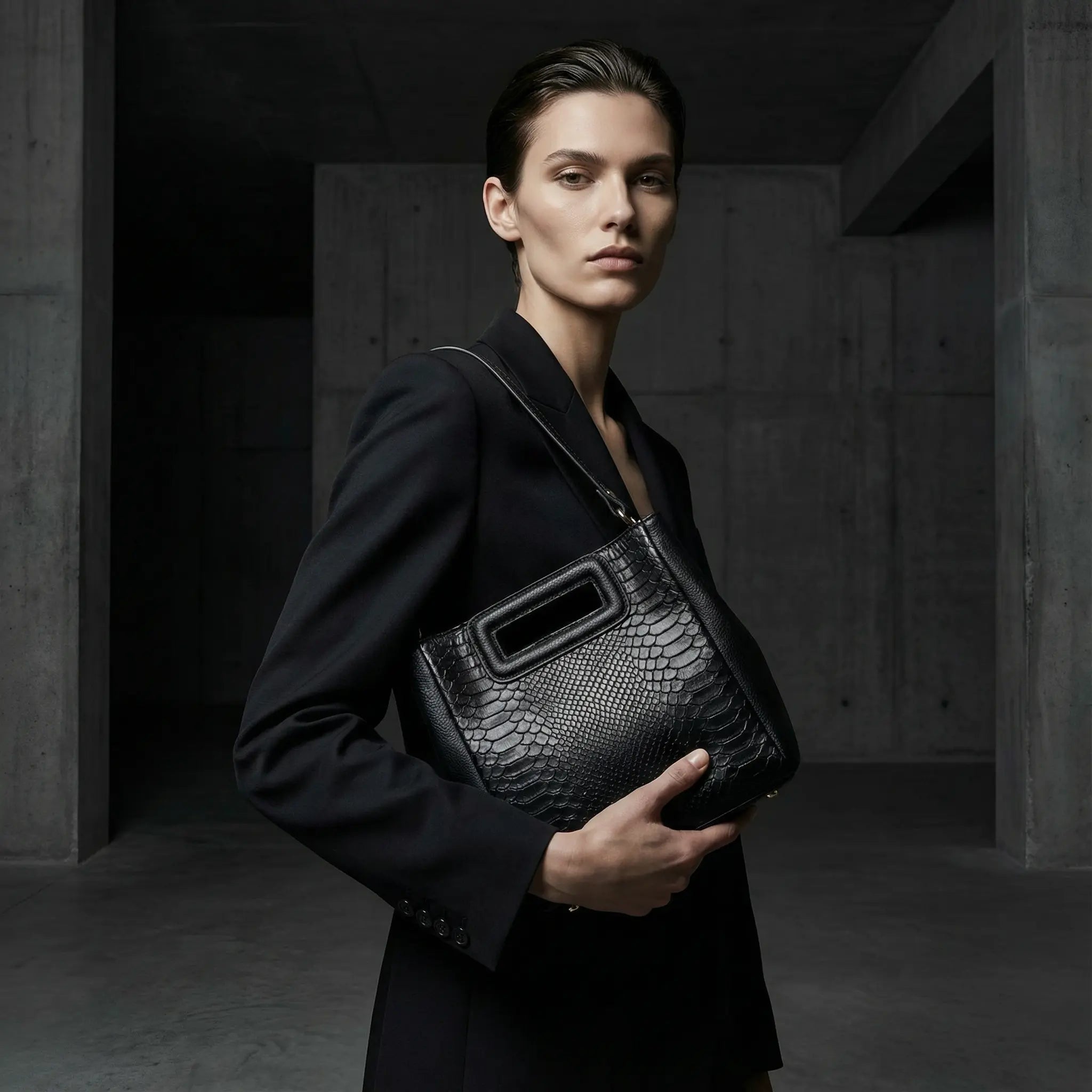 Manglar Croc-Embossed Leather Bag | Handcrafted Cowhide Black Sangre de Mar