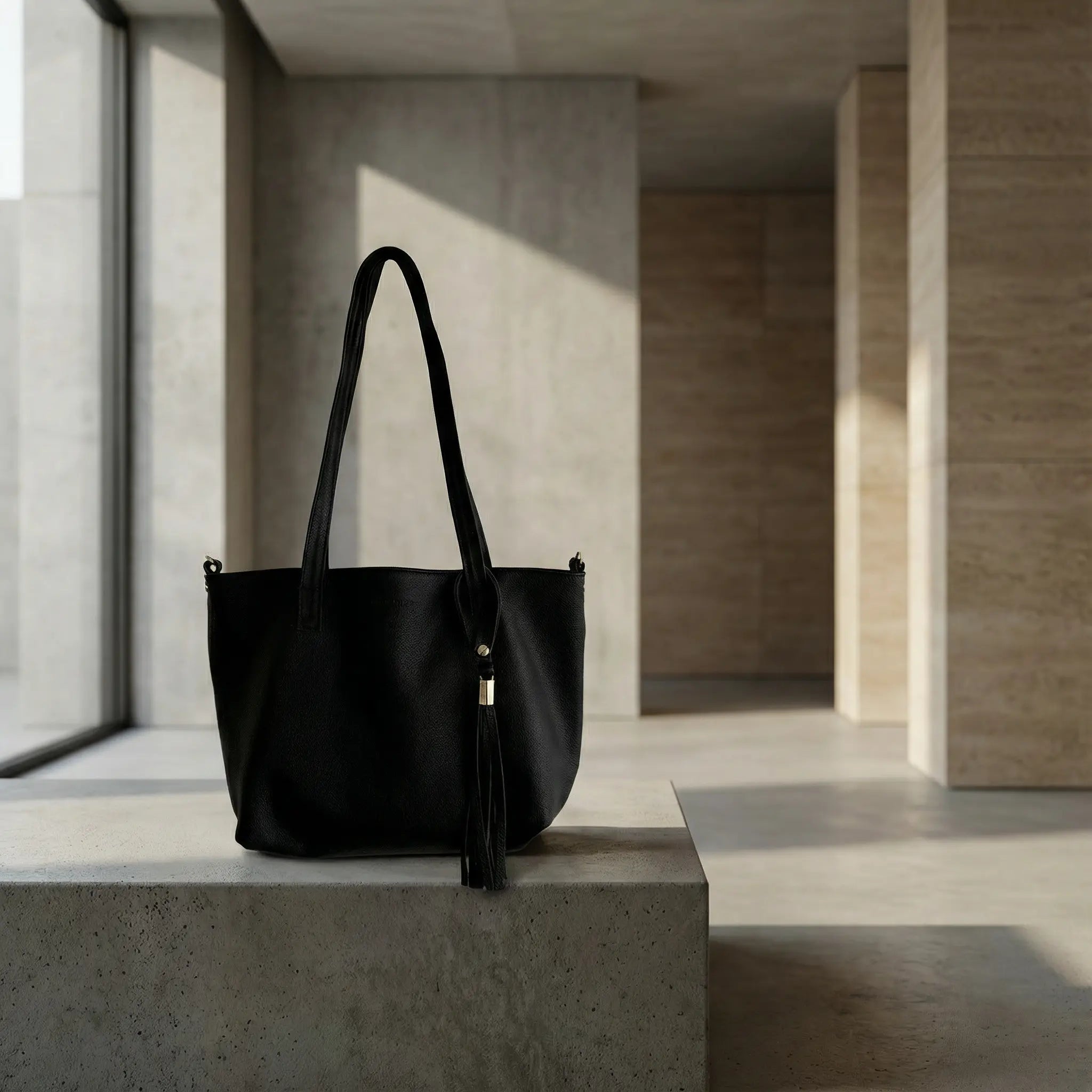 Atlantica Mini Tote · Black Full-Grain Leather, Unlined & Reshapeable Sangre de Mar