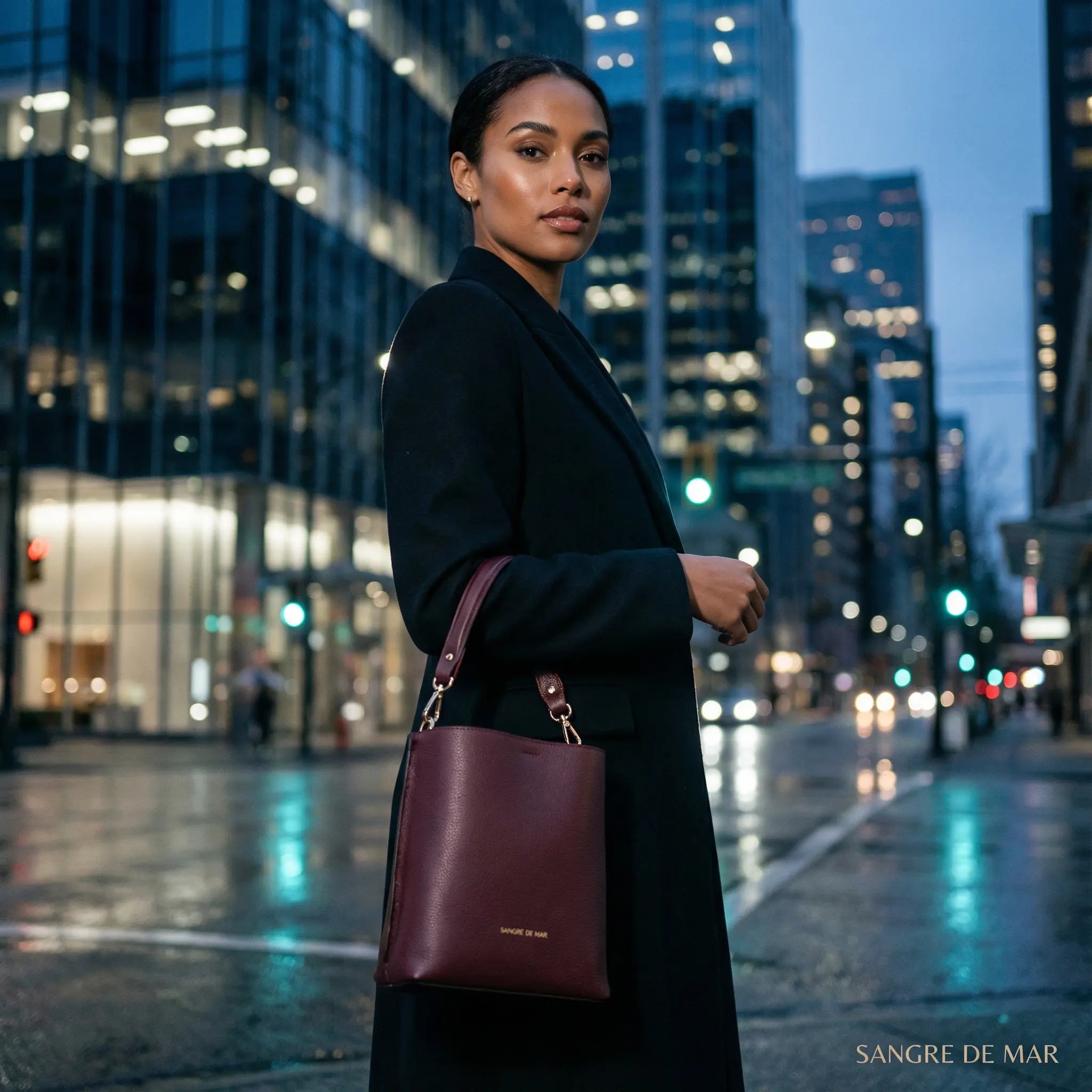 Marina Mini-Bucket Pebbled Leather Sangre de Mar