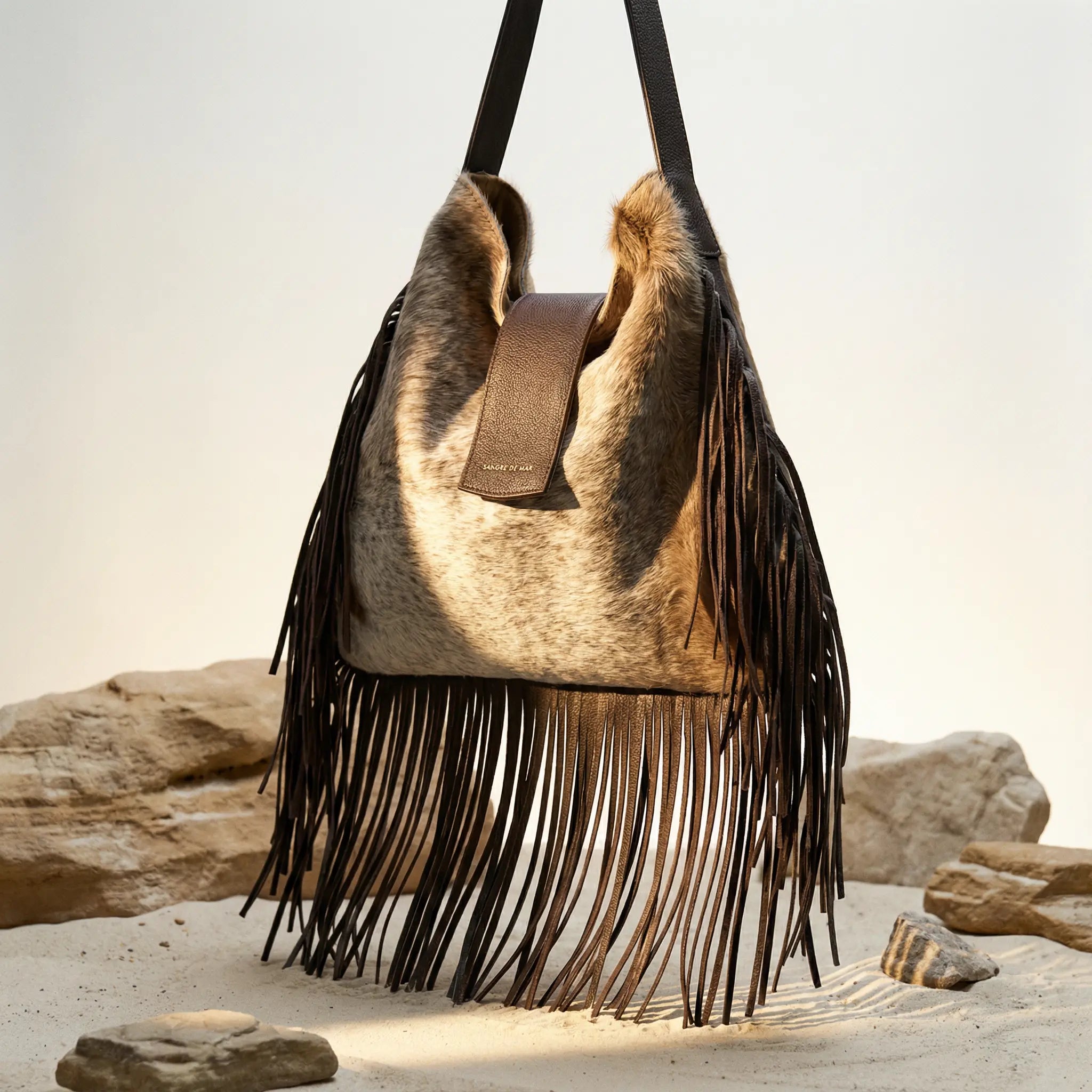 Bravia Fringe Tote — Hair-On-Hide Leather Bag in Brown Sangre de Mar