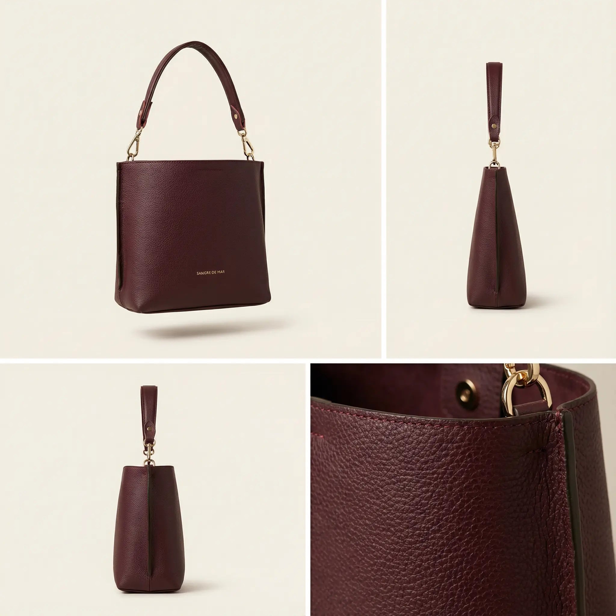 Marina Mini-Bucket Pebbled Leather Sangre de Mar