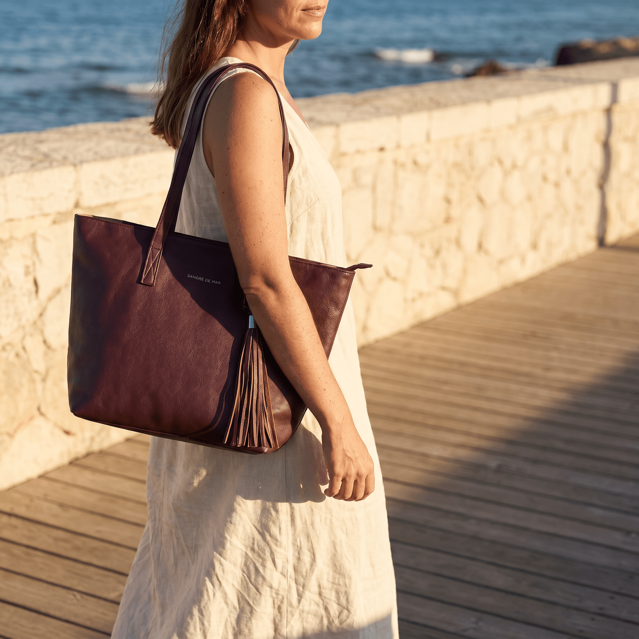 Marea Maxi Tote · Merlot Full-Grain Pebbled Leather Sangre de Mar