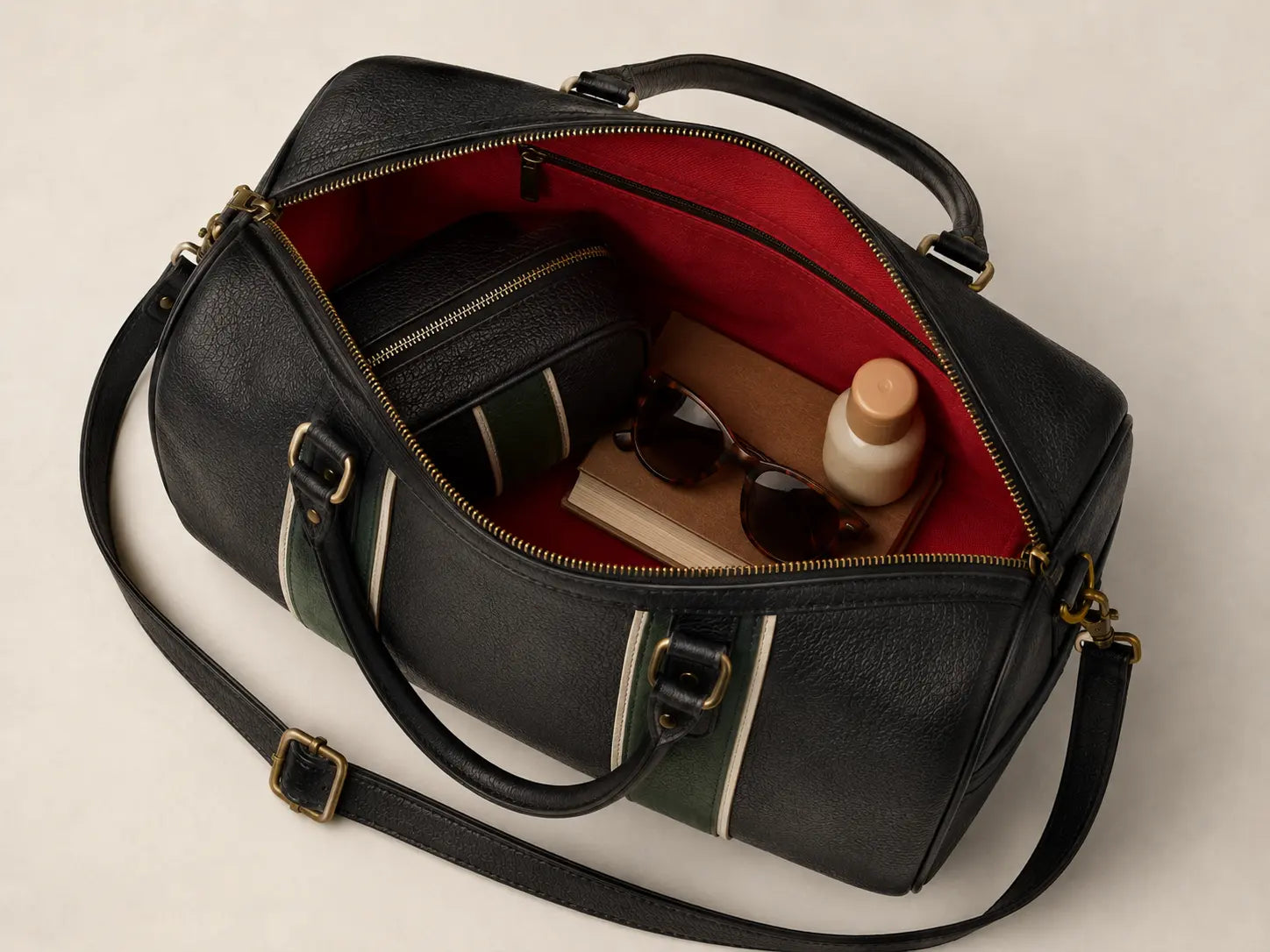 Marea Weekender · No Hay Fronteras · Special Edition Sangre de Mar Open Sangre de Mar full-grain leather Weekender with red interior lining and travel essentials