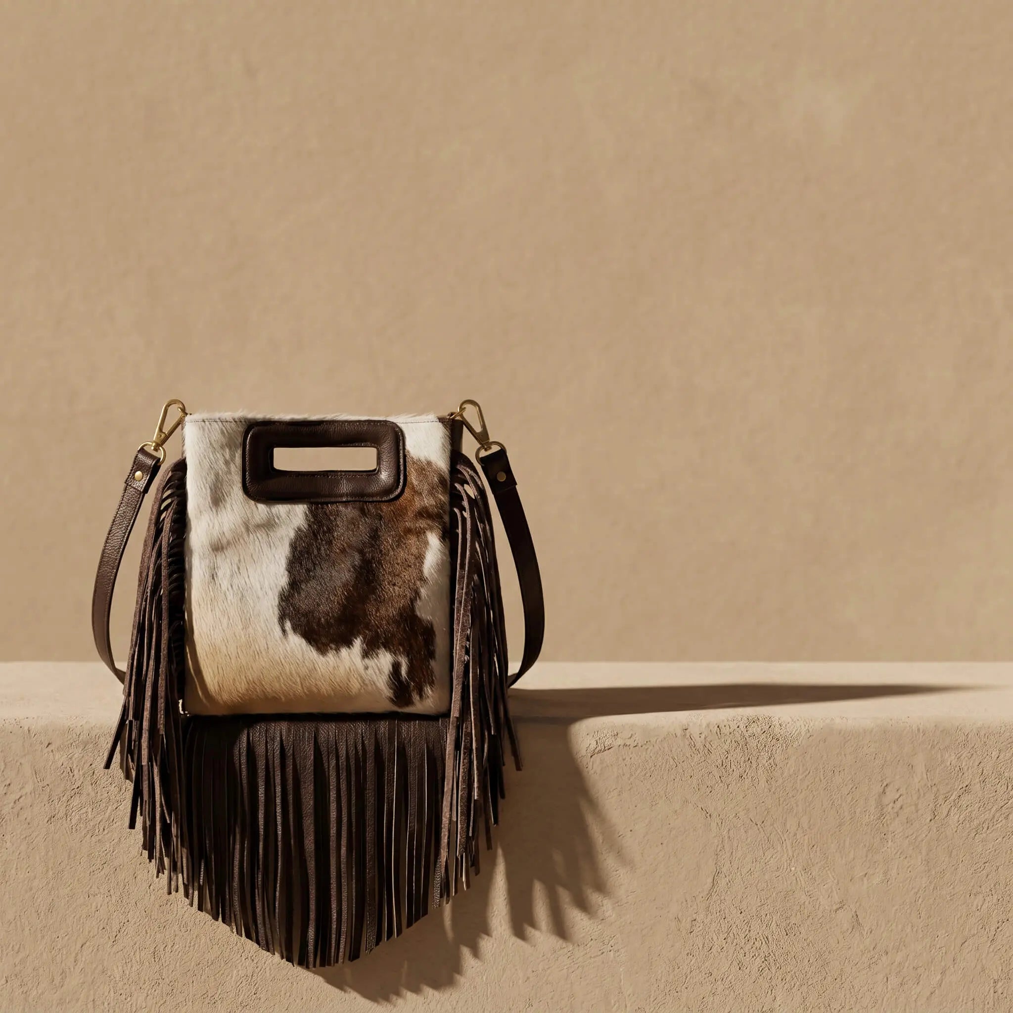 Salma Leather Fringe Crossbody · Tricolor Hair-on-Hide Sangre de Mar